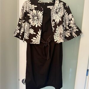 Laura Petites Black Dress with White Floral Jacket